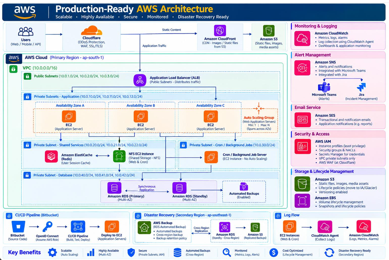 Reference architecture diagram for Production-Ready AWS Web Architecture. Select to view full size.