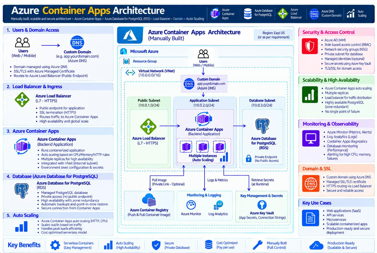 Reference architecture diagram for Azure Container Apps Architecture. Select to view full size.